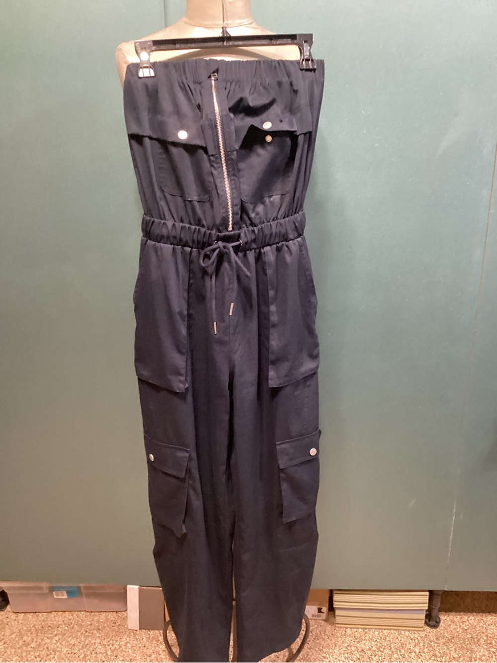Like new navy strapless cargo jumpsuit.